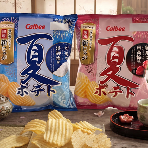 日本新品夏季限定 卡乐比Calbee 盐味梅子味厚切波浪薯片零食60g