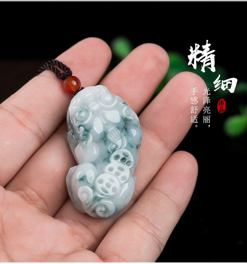 天然缅甸A货翡翠飘花金钱貔貅吊坠玉石招财三钱皮丘项链男女挂件
