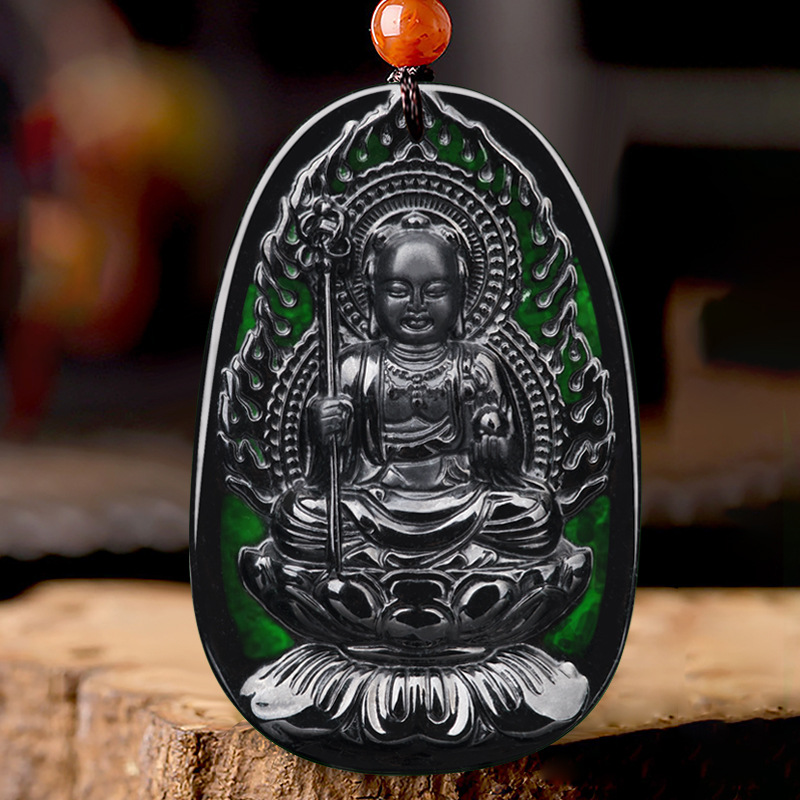 天然墨翠a货翡翠地藏王菩萨吊坠