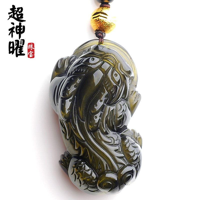 天然彩虹黑曜石貔貅吊坠三钱两钱霸王皮丘项链冰彩项坠开运招财