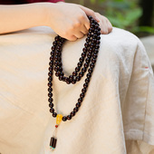 满金星12mm藏品印度小叶紫檀项链108颗佛珠手串男女士手持珠手链