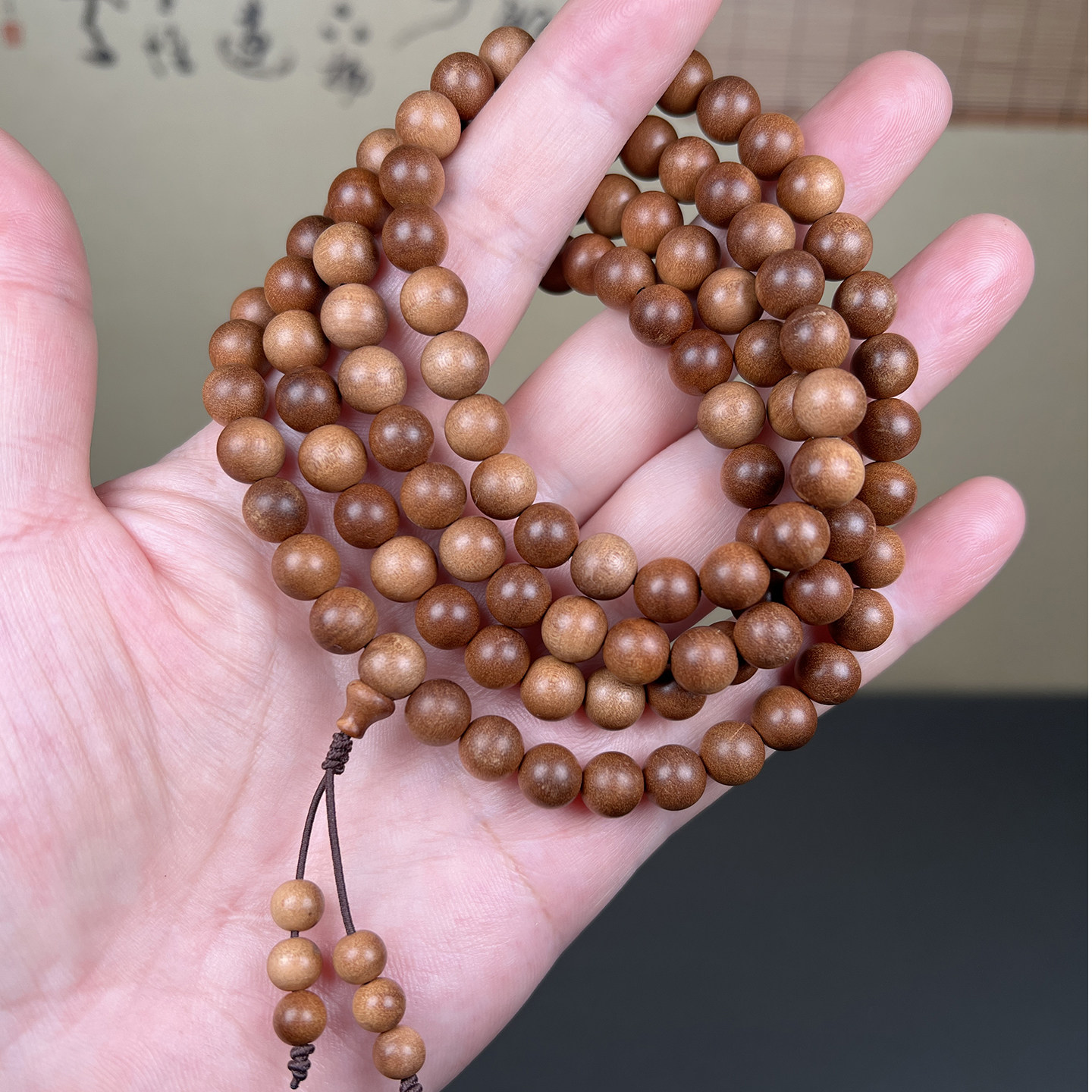 【1】横纹虎皮纹红黑肉印度老山檀香108颗手链