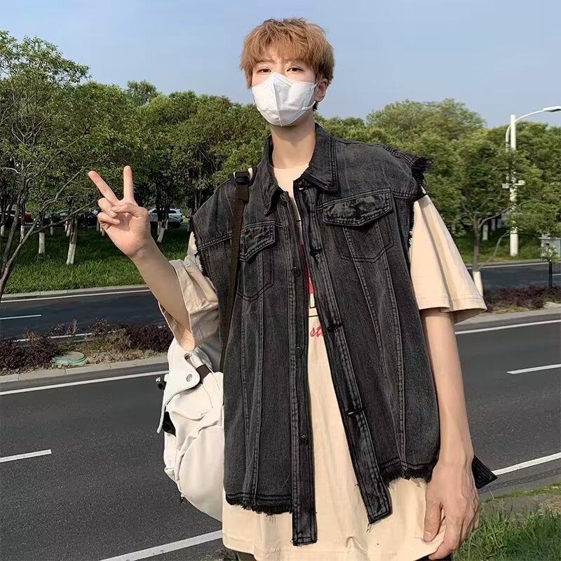 美式复古牛仔马甲男款夏季短款