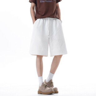 短裤 胖子运动裤 男五分裤 宽松大码 透气速干华夫格高级感休闲裤 夏季