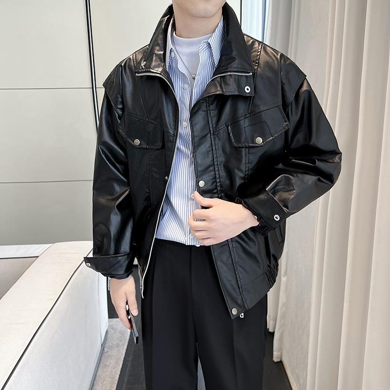 2024痞帅高街风设计感Pu皮衣潮男复古风机车服皮夹克秋冬外套