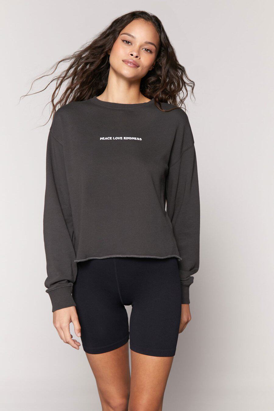 米国生活时尚奢牌 女式全棉毛圈圆领套头卫衣下摆毛边