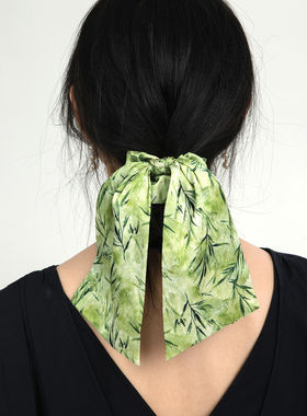 《竹韵冉绿》绿色晕染飘带大肠发圈碎花高级森女感发带绳皮筋小众