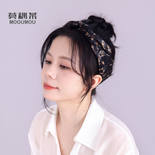 小众设计《枯叶黑》发带皱缎精致