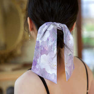 《杜鹃花姹》飘带大肠发圈紫色艺术氛围感发饰品皮筋发带头绳原创