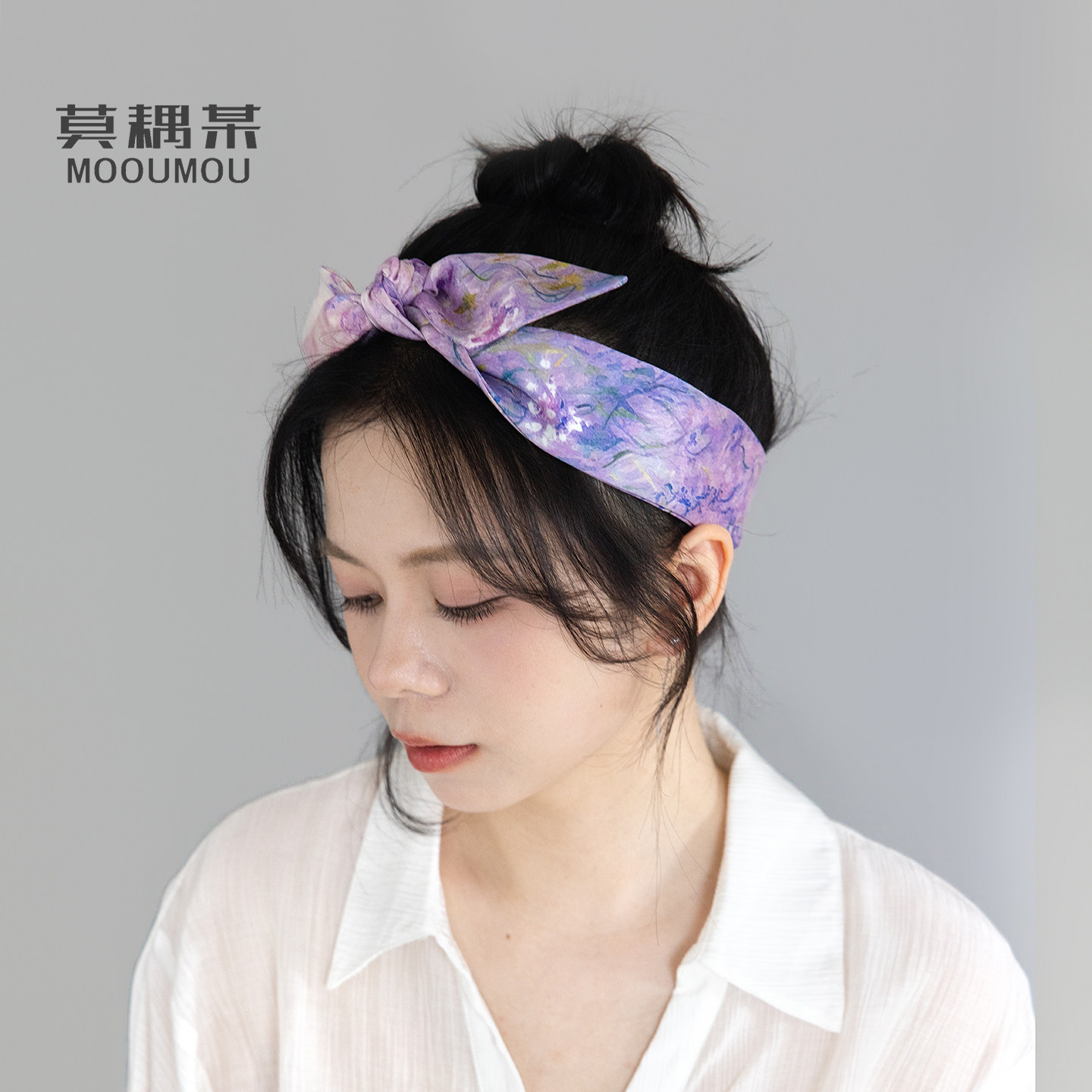 《紫黛渐染》皱缎发带碎花精致丝巾多功能发箍法式发饰品小众设计