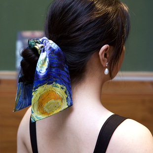 [星月夜]飘带大肠圈发圈梵高油画蓝色星空发带扎马尾不伤发皮筋