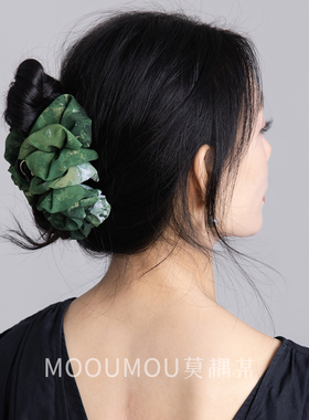 莫耦某绿色晕染雪纺鲨鱼抓夹发高级夹子百搭盘发加大量后脑勺发饰