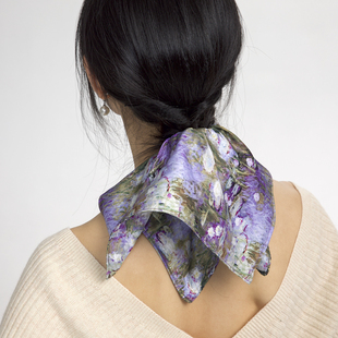 莫耦某莫奈睡莲紫色方巾大肠发圈法式 扎马尾发饰丸子头盘发头花