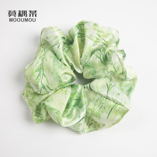 《绿霁风吟》超大号缎面大肠发圈头花高级头绳发绳发饰扎头发头饰