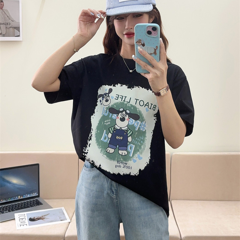 Biaotlife纸袋家全棉短袖T恤2025夏季新款休闲宽松百搭潮半袖印花