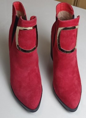 卡美多专柜断码处理红色女鞋反绒松紧柔软舒适时尚气质单靴