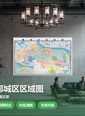 鄂城区区域图 现代简约装饰画 办公室挂画 定制地图挂图