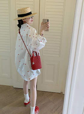 金苏一 红色爱心刺绣廓形衬衫女2026春夏韩版白色长袖衬衣薄外套