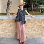 背心上衣粉色天丝半身裙两件套 2026春夏无袖 金苏一 刺绣牛仔衬衫