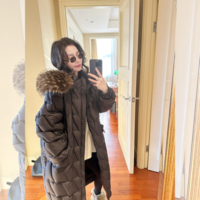 黑色长款90白鸭绒羽绒服