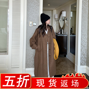 咖色毛呢外套韓版 金蘇一年中5折清倉 寬松單排扣過膝羊毛呢子大衣