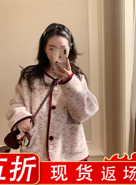 金苏一 红色丝绒棉衣冬季新款韩版宽松羊毛小香外套夹棉保暖上衣