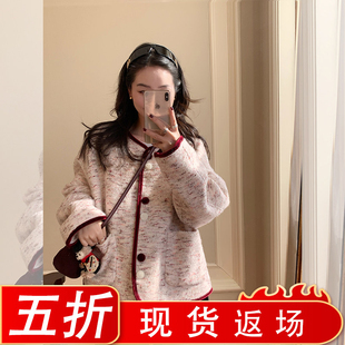 金苏一 红色丝绒棉衣冬季新款韩版宽松羊毛小香外套夹棉保暖上衣