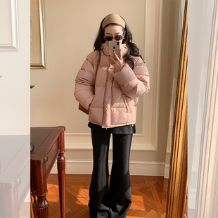 加厚保暖90白鸭绒连帽面包服潮 韩版 金苏一 莫兰迪粉色羽绒服冬季