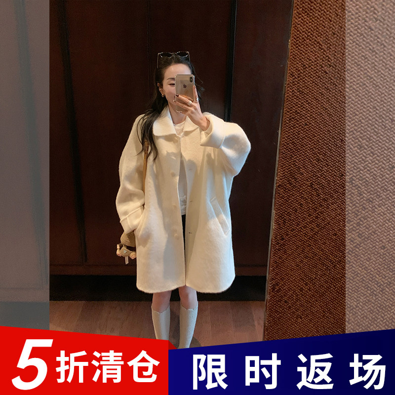 金苏一  年中清仓26号晚8点 初恋白色苏力羊毛大衣中长款图片