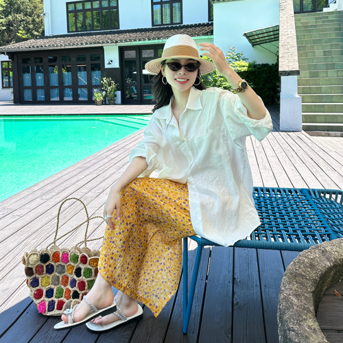 金苏一 黄色碎花半身裙女2026夏季韩版高腰显瘦a字裙chic裙子潮