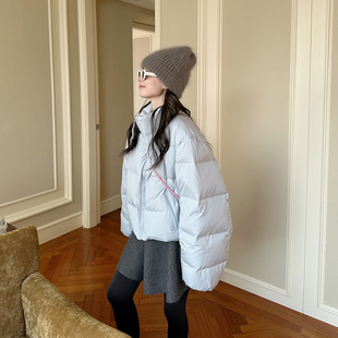 宽松90白鸭绒保暖面包服潮 韩版 金苏一 小个子蓝色羽绒服2025冬季