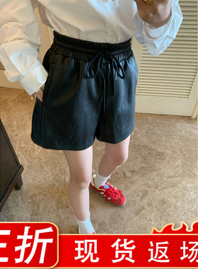 金苏一 年中5折清仓 pu皮阔腿短裤女春秋韩版高腰显瘦黑色休闲裤