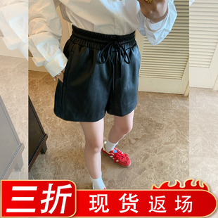 金苏一 年中5折清仓 pu皮阔腿短裤女春秋韩版高腰显瘦黑色休闲裤