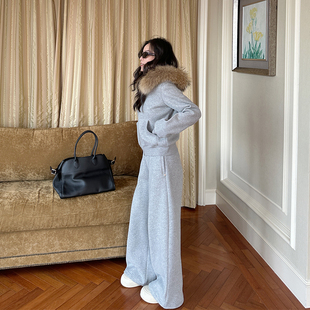 小个子毛领外套直筒裤 金苏一 韩版 两件套冬季 子潮 加绒卫衣休闲裤