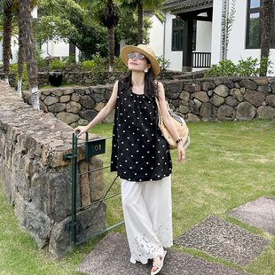 金苏一 黑白波点刺绣亚麻衬衫女2026夏季韩版宽松气质显瘦上衣潮