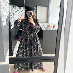 金苏一 宽松显瘦过膝长裙chic裙子潮 碎花连衣裙女2025春秋韩版