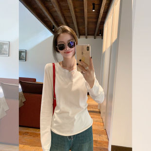 基础百搭打底衫 T恤女2026春秋韩版 chic上衣 卷边收腰长袖 金苏一