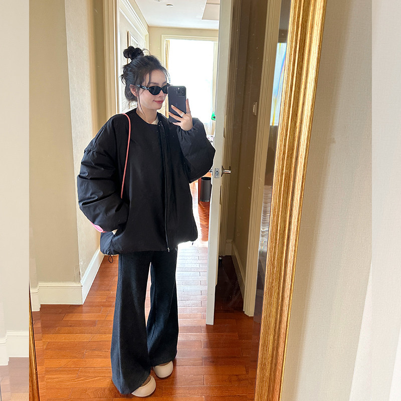 黑色小众羽绒服90白鸭绒面包服