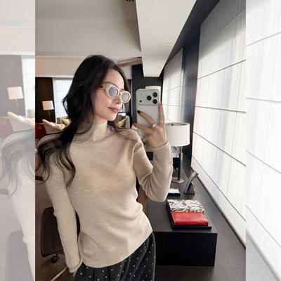 金苏一 100羊毛无缝一体针织衫冬季韩版半高领羊毛衫保暖打底衫