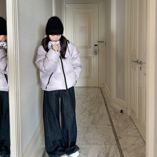 宽松加厚小个子90白鸭绒面包服潮 韩版 金苏一 紫色连帽羽绒服冬季
