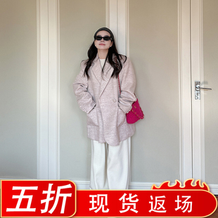 金蘇一年中5折清倉 寬松休閑加厚毛呢氣質(zhì)外套 女韓版 粉色羊毛西裝