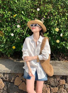 金苏一 白色100亚麻衬衫2025夏季韩版宽松长袖防晒衫chic上衣潮