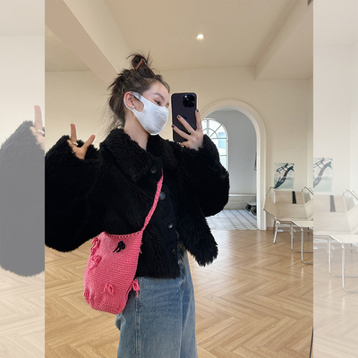 金苏一黑色100羊毛短外套