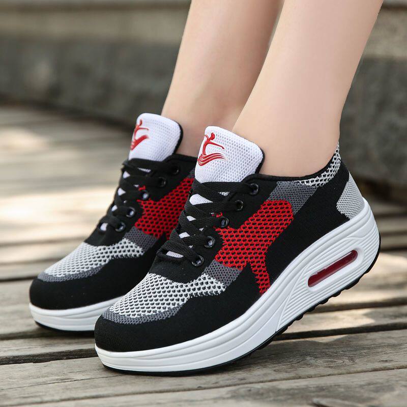 2026春夏梦之队新款浅口系带圆头休闲运动鞋厚底增高摇摇鞋女网鞋