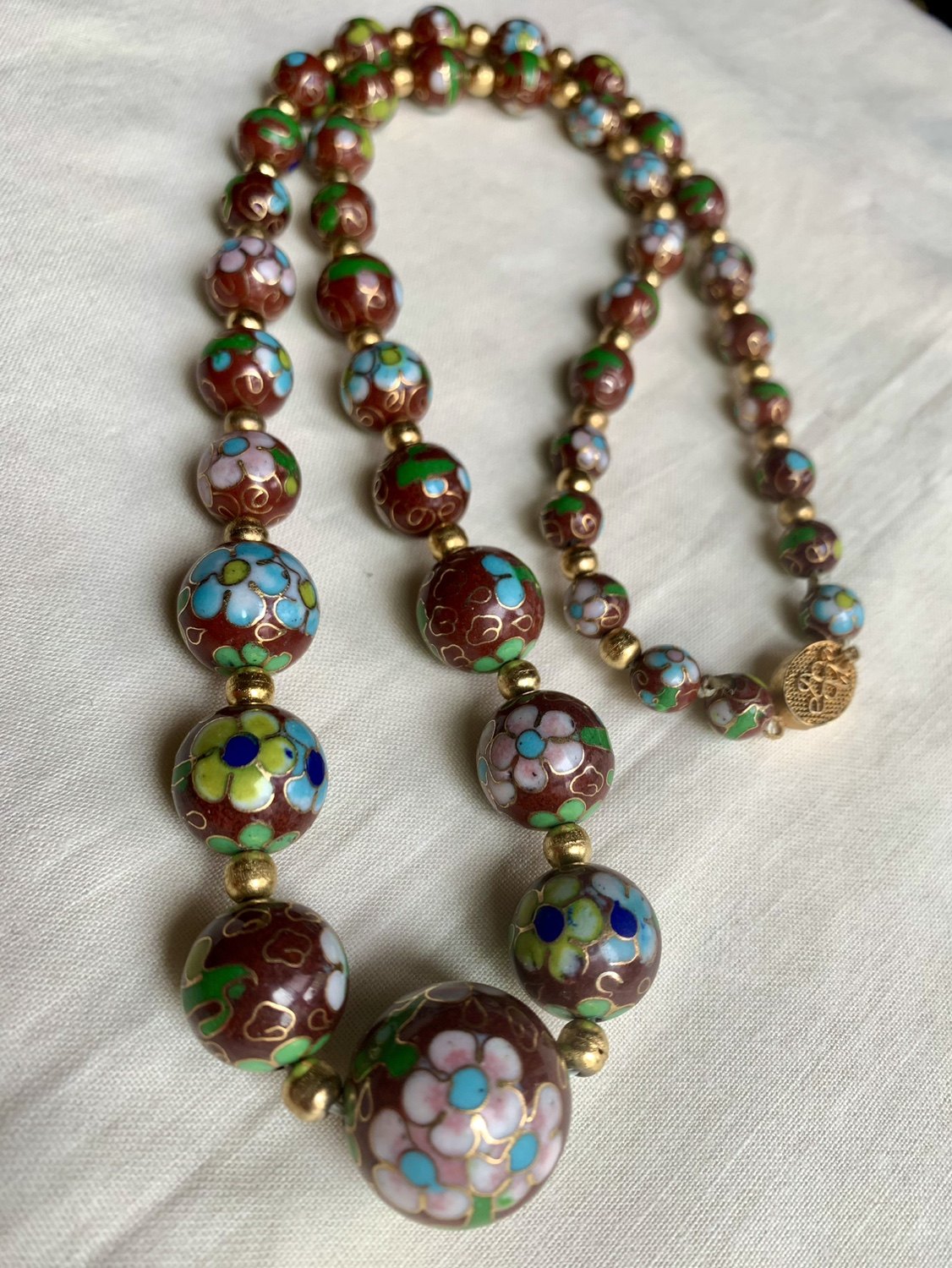 回流70年代老景泰蓝原装项链,厚胎精掐丝,原装花丝扣,景泰蓝