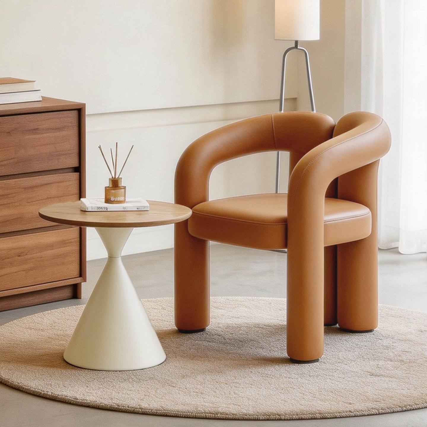 设计师现代简约梳妆凳单人沙发椅卧室阳台书房皮质高级感休闲椅