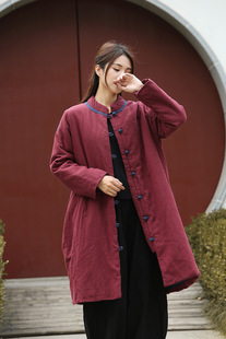 中国风棉衣女冬装中长款加厚棉袄民族风夹棉复古文艺盘扣棉袍外套