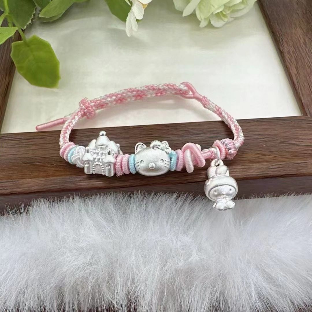 足银999 城堡KT猫米菲兔纯银配件手工DIY手绳送女友闺蜜