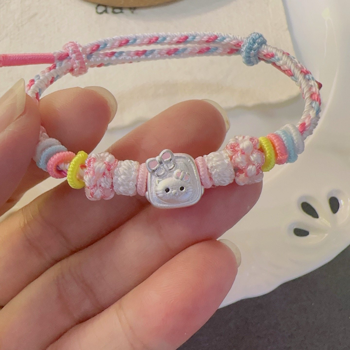 足银999 精工猫背书包转运珠配件纯银手工编织桃花手绳送女友礼物,饰品/流行首饰/时尚饰品新,银饰配件,淘宝优惠券,粉丝福利购,淘宝优惠卷