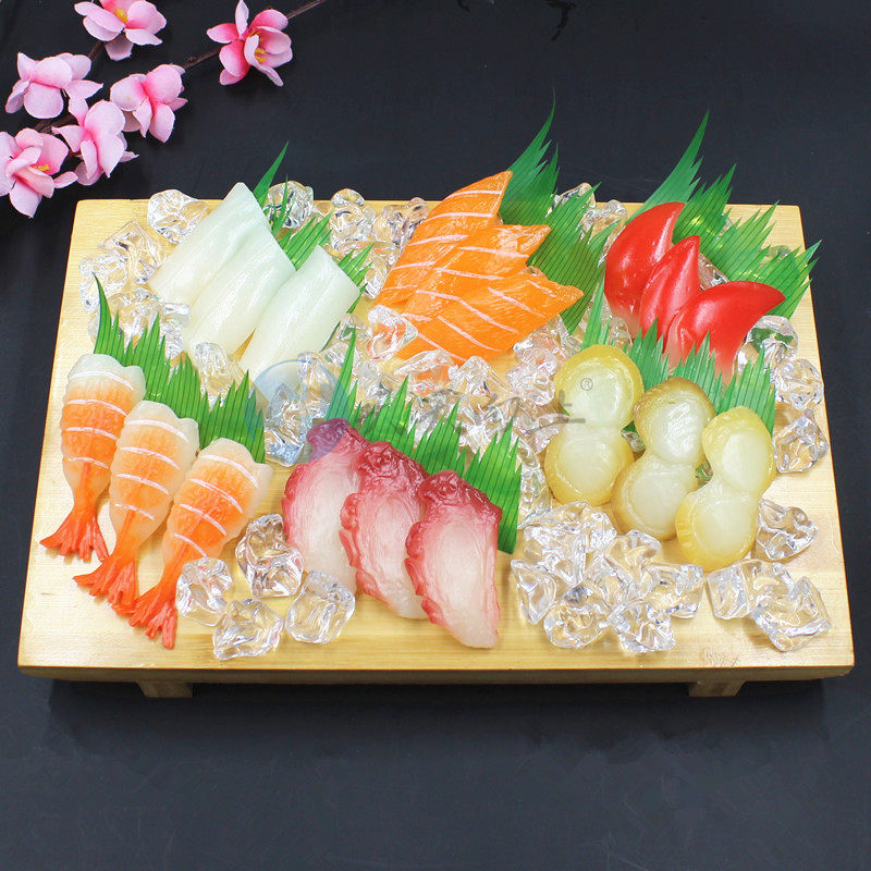 仿真生鱼片三文鱼北极贝章鱼鳗鱼刺身拼盘日本料理食物菜品模型